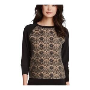Rachel Roy Wool Silk  Lace  Sweater Black Nude Size Small
